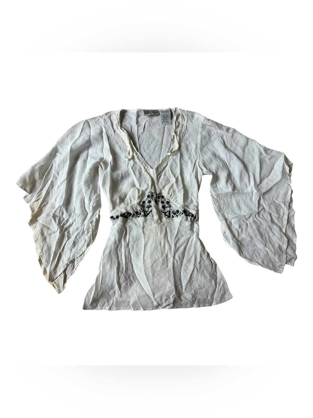 VINTAGE Y2K FADED GLORY BELL FLARE SLEEVE BOHO TOP WHITE SMALL 4/6